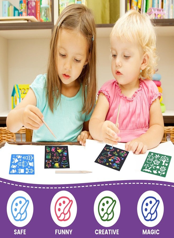 TMTECHJS 200 PCS Rainbow Scratch Paper Scratch Art for Kids Mini Notes with Stencils for Girls Boys Teens Rainbow Notebook Arts and Crafts Students School Birthday Party Travel Favors Supplies - Image 4